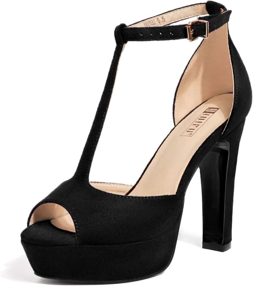 IDIFU Women's IN5 Platform Chunky High T-Strap Peep Toe Heels