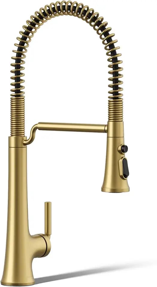 KOHLER 23765-2MB Tone Semi Professional Kitchen Sink Faucet, Pre-Rinse Kitchen Faucet, Commercial Faucet, Vibrant Brushed Moderne Brass