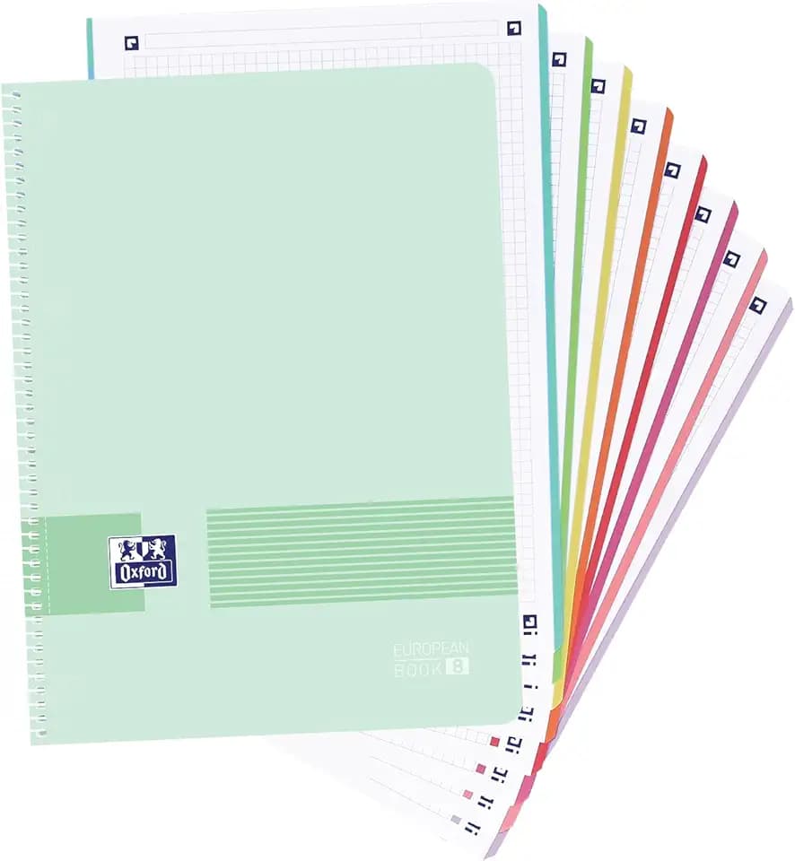 Oxford Live & Go, Notizbuch, A4+, kariert, 5 x 5, Kunststoffeinband, 160 Blatt, 8 Farbbänder, mikroperforiertes Notizbuch, Ice Mint Pastellfarben