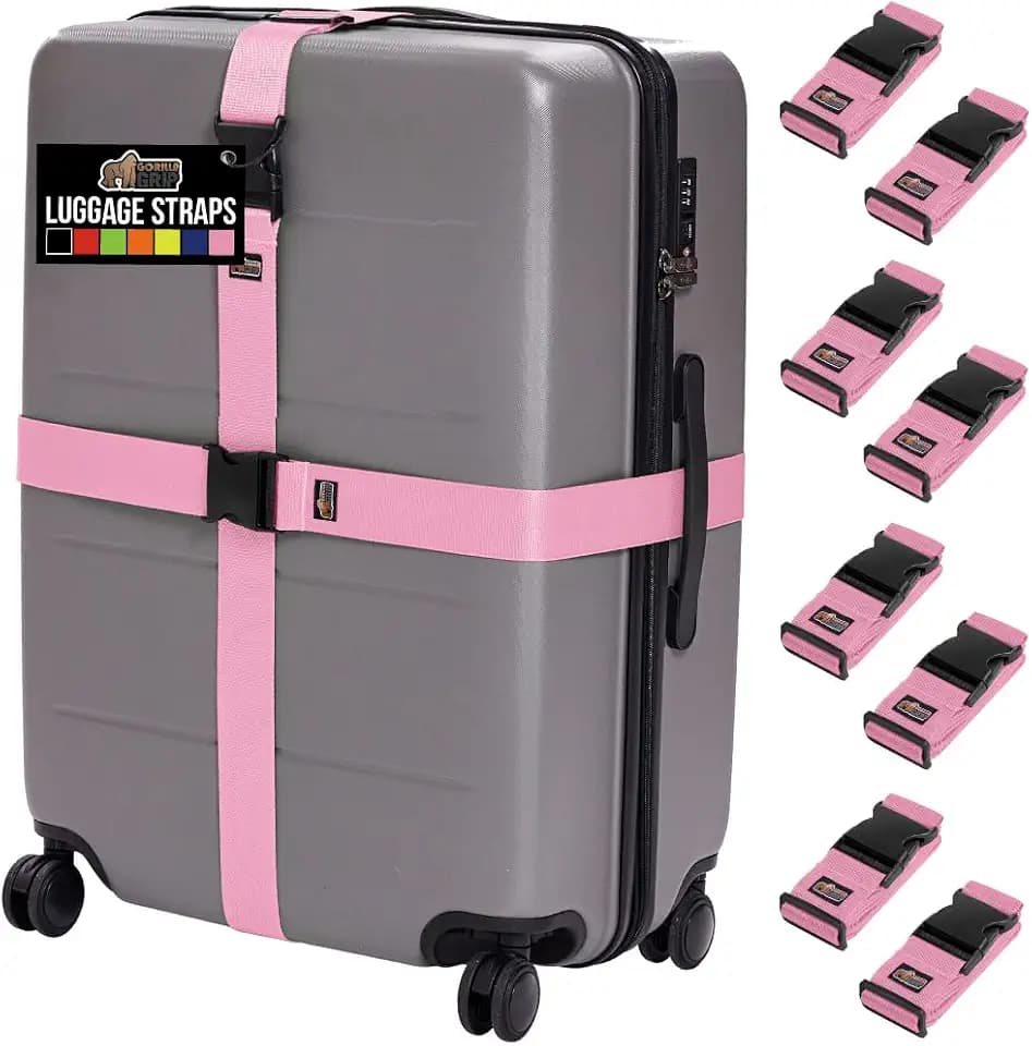 GORILLA GRIP Heavy Duty Luggage Straps for Suitcase, 8 Pack, Pink