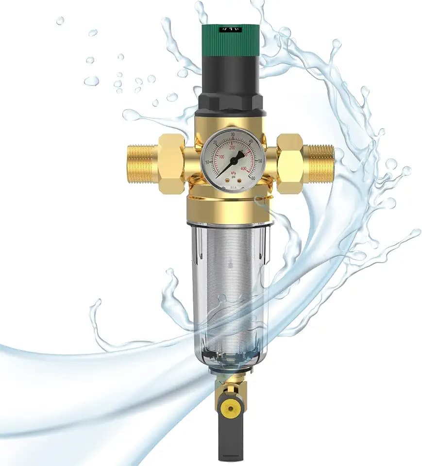 Druckminderer Wasser, 3/4 Zoll Wasserdruckminderer Mit Wasserdruckmesser und Selbstreinigendem Siebfilter, Wasser üBerdruckventil Aus Messing zur Regulierung Des Wasserdrucks
