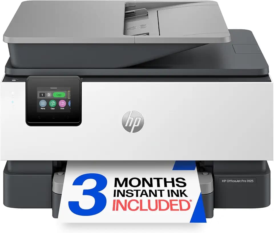 HP OfficeJet Pro 9125 Wireless All-in-One Color Inkjet Printer, Print, Scan, Copy, Fax, ADF, Duplex Print/scan, Best-for-Office, 3 Month Trial of Instant Ink Included, AI-Capable (C2VZ0A)