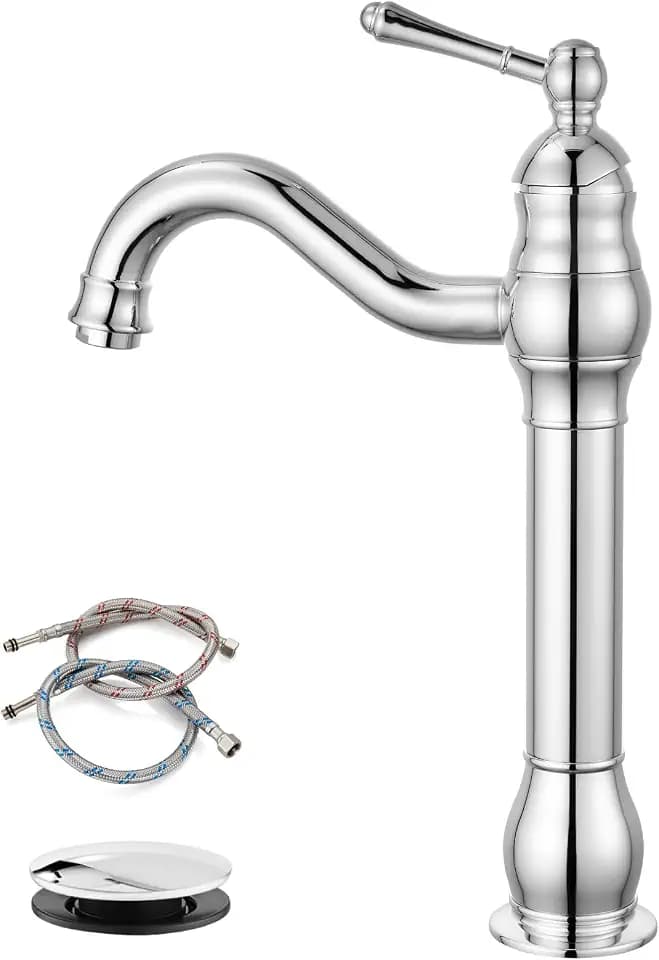 gotonovo Vintage Bathroom Vessel Sink Faucet, Polish Chrome, with Drain