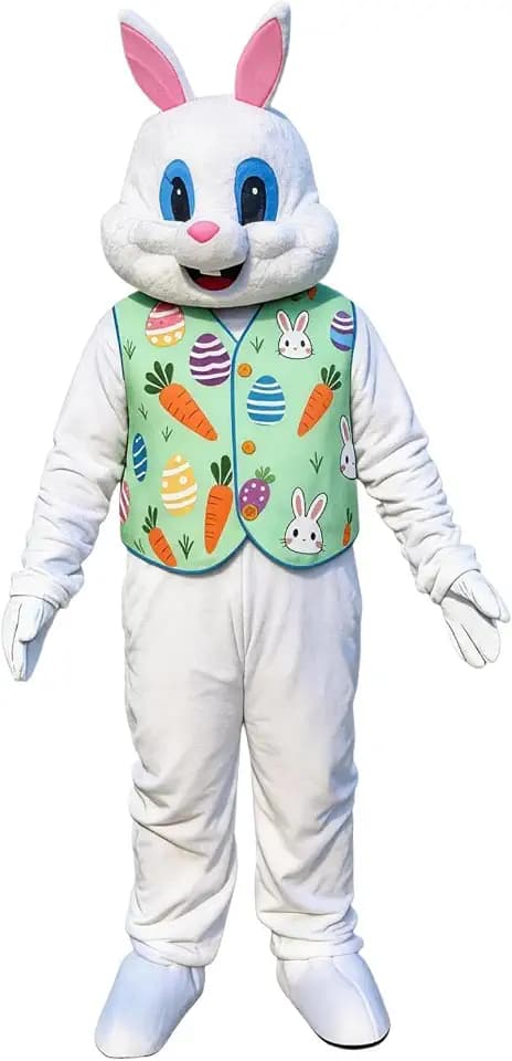 Easter Bunny Mascot Costume Blue Vest Unisex Deluxe Rabbit Costume Party Adult Size Fancy Dress