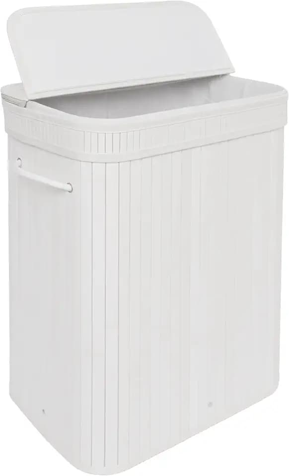 Relaxdays Wäschekorb mit Deckel, Bambus, 72 l, Faltbare Wäschebox, weiß