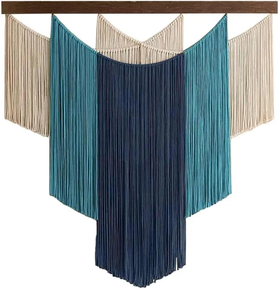 champracer Große Makramee Wandbehang Wandteppich, Handgemacht Wandteppich, 100x80 cm Wandkunst Dekoration, für Boho-Heimdekoration, für Wohnung Schlafzimmer Wohnzimmer Galerie (Blau)