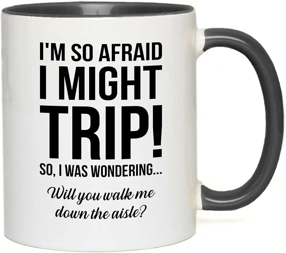 Proposal Coffee 2 Tone Mug Black - Walk Me Down the Aisle - Wedding Relationship Dad Brother Step Uncle Mom Giving Away to Future Husband 11oz