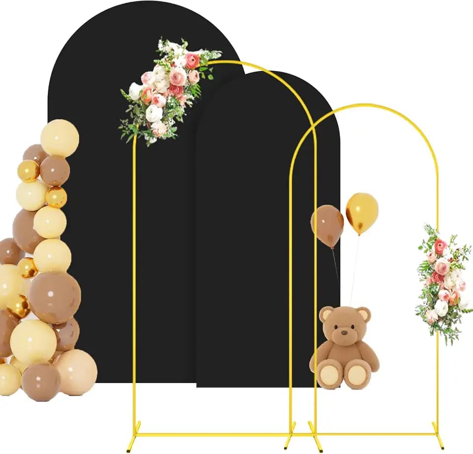 FOTSHARER 7.2FT, 6FT Wedding Arch Stand and Cover Set Black Spandex Arch Backdrop Cover Balloon Arched Frame Set of 2 Metal Arch Backdrop Stand with Cover for Baby Shower Birthday Party Banquet Decor