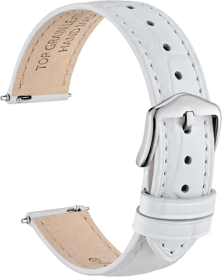 WOCCI Alligator Embossed Leather Watch Band for Women, Top Grain Leather, Stainless Steel Mirror Polished Buckle, Band Width 12mm 14mm 16mm 18mm 20mm