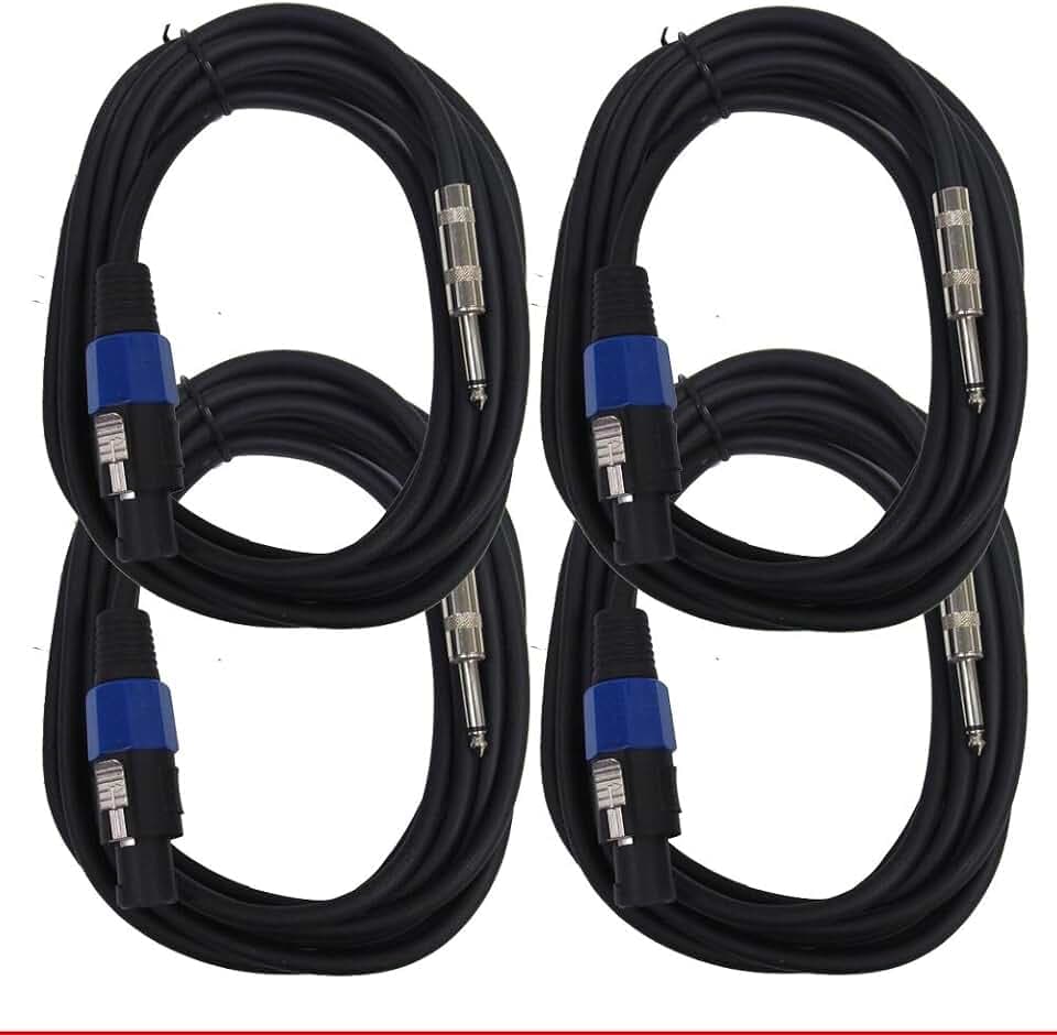 Seismic Audio - SASPT14-15-FourPack - Four Pack of Speakon to 1/4" Speaker Cables 15'