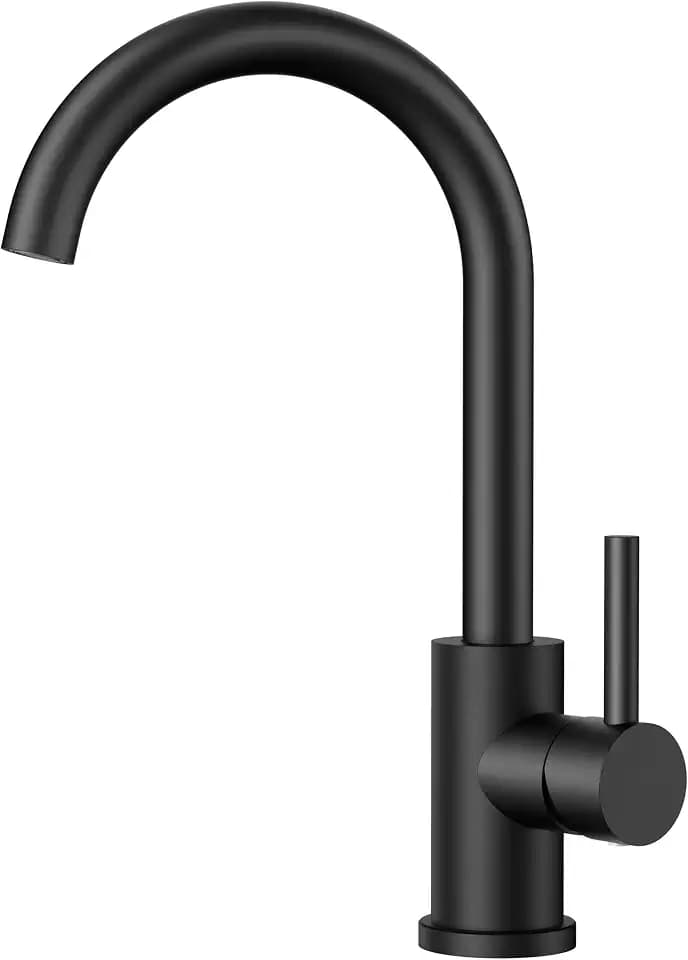 FORIOUS Wasserhahn Küche Schwarz, Mischbatterie Küche, Küchenarmatur mit 360° Drehbar Edelstahl, Spülenarmatur mit Einhebel für 1 Loch, Auslaufhöhe 230 mm, Hebel