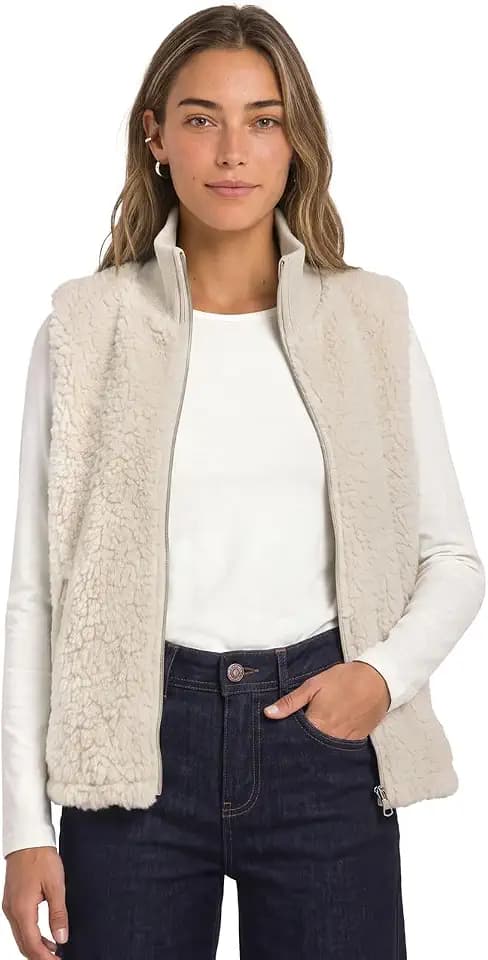 Street One Damen 2200648 Fake Fur Weste mit Strickdetails (1er Pack)