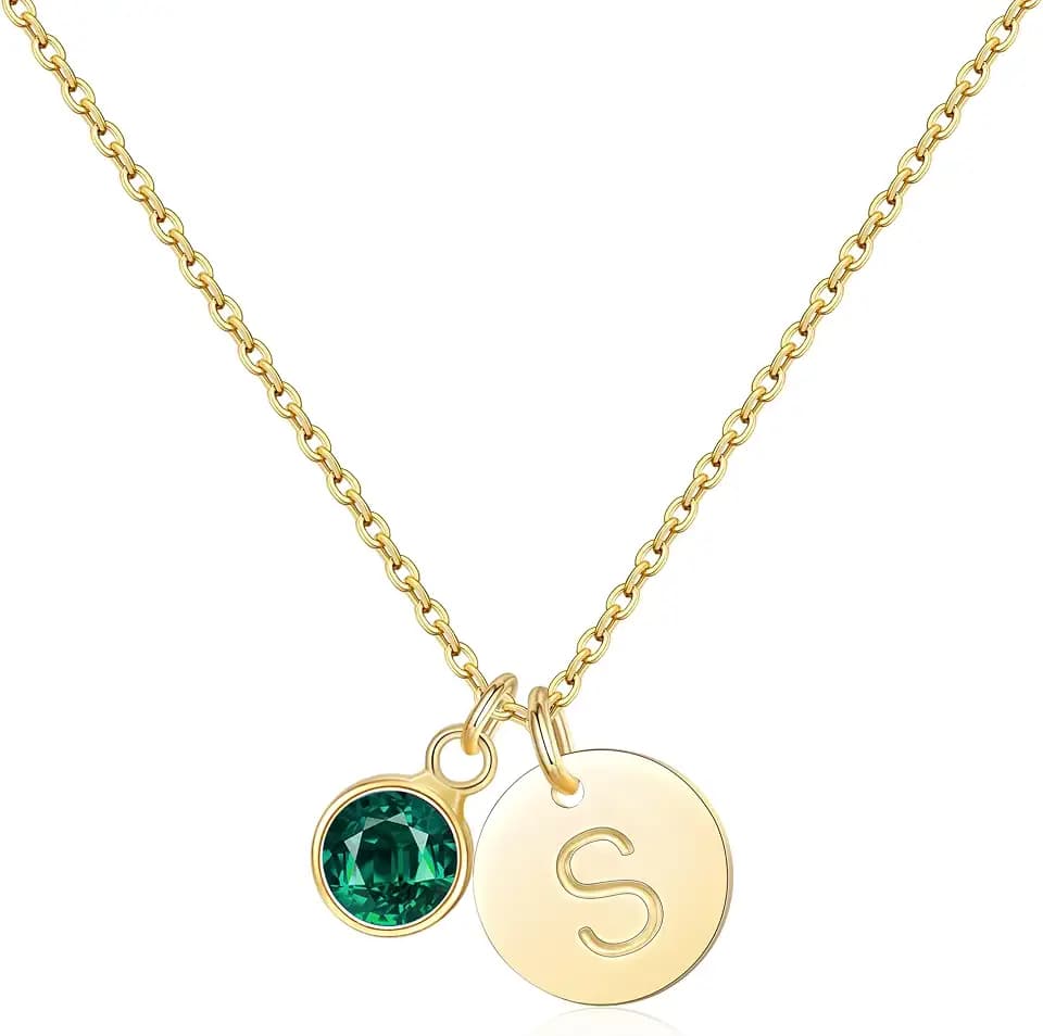 RLMOON Christmas Gifts Stocking Stuffers for Teen Initial Birthstone Necklaces for Women Dainty 14K Gold Plated Initial Necklace Letter A-Z Pendant CZ Personalized Birthstone Jewelry Birthday Gift