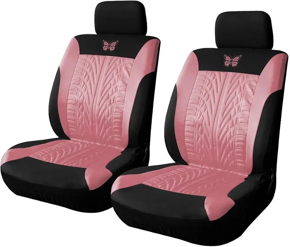 BESULEN Front Car Seat Covers, 2 Pack Butterfly Automotive Seat Protectors, Car Interior Accessories, Soft & Breathable, Premium Non-Slip Seat Covers for Van, SUV, Truck, Pickup (Pink)