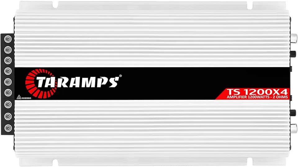 Taramps TS 1200 Watt Amp 4 Channel Amplifier Car Audio, Full Range Crossover Fixed RCA/Wire Input - Multichannel Class D, 2 Ohm Car Amplifier Kit Profesional Installation Recommended