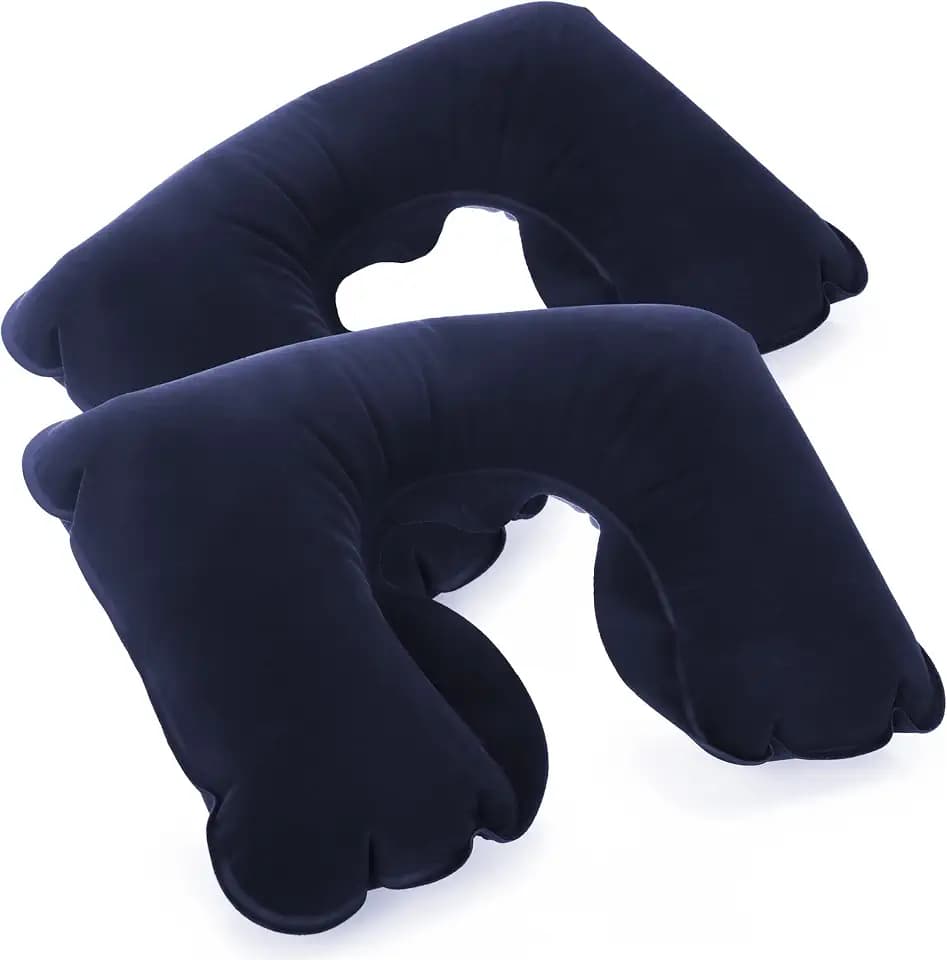 com-four® 2X Reisekissen aufblasbar mit ergonomischer Nackenstütze