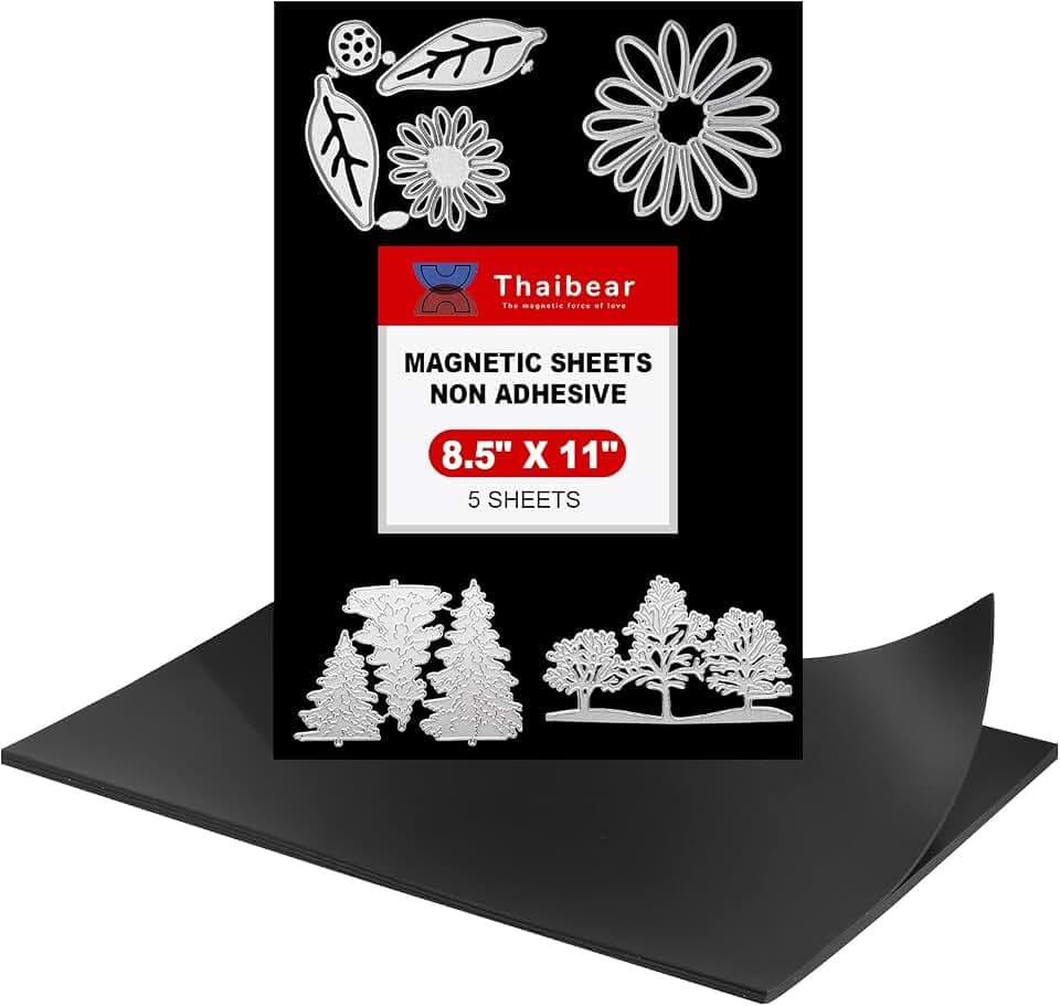 Thaibear Magnetic Sheets 8.5" x 11" Non Adhesive, 5 Pack Flexible Magnet Sheets for Stamp Dies Storage, Die Cut Storage Magnet Sheet for Crafts, DIY Scrapbooking, Photos Magnets