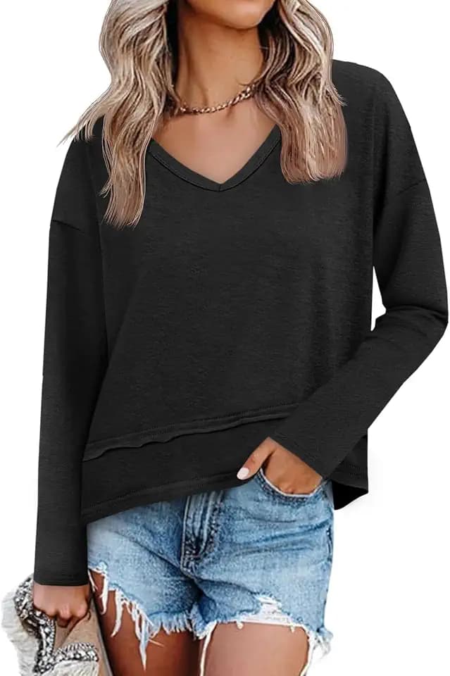 Cicy Bell Damen Langarmshirt V-Ausschnitt Oversize Oberteil