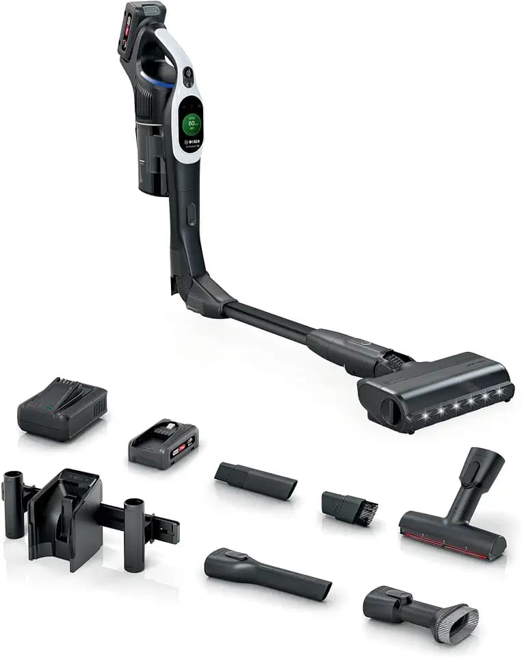 Bosch Akku-Staubsauger Unlimited 10 BTS1042WAC, kabellos, MicroClean Technology, TFT-Display, Staubkomprimierung, HEPA-Filtersystem, 10 J. Motorgarantie, 4 Ah Akku, LED-Licht, Schnellladegerät, weiß