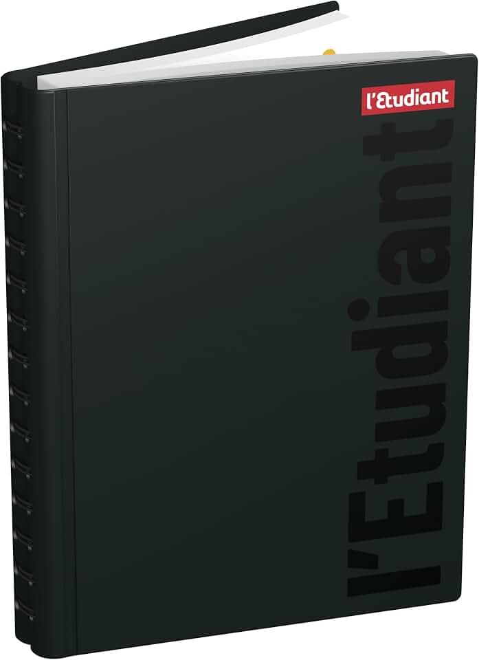 L'Etudiant 100738134 Tageskalender 2019-2020 von August bis Juli 1 Tag pro Seite, Format 15 x 20 cm, Spiralbindung aus PVC, Schwarz