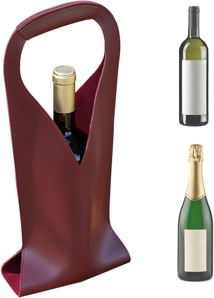 Wine Gift Bag, PU Leather Wine Bottle Tote for Most Champagne (750ml/25.4 fl oz), Elegant Gift Packaging for Wedding, Birthday, Party and Holiday, (Red)