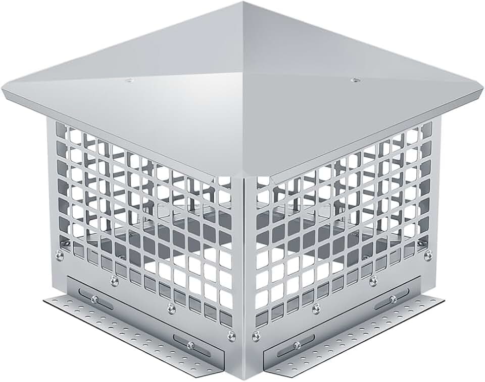 GarveeTech 8 in x 8 in Chimney Cap - 304 Stainless Steel Mesh Cover, Easy Bottom Installation, Weatherproof & Spark Arrestor for Outside Clay Flue Tile (Fits 6 in-8 in Adjustable), Silver