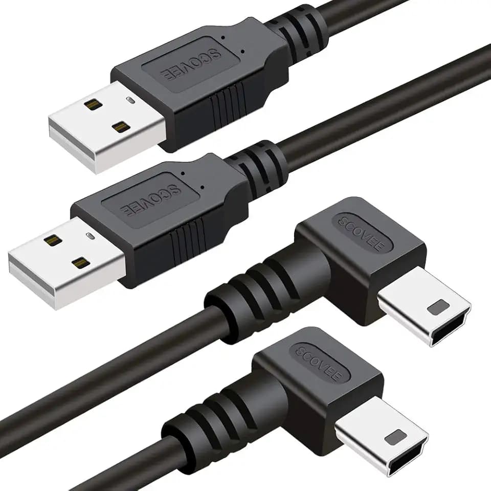 Mini USB Cable 90 Degree 2Pack 10ft for Garmin Nuvi for Canon PowerShot/Rebel/EOS/DSLR/ELPH,Dash Cam,SatNav,Camcorders,Car,Camera USB Cable Right Angle Mini-B Charger Cord Data Sync Charging Adapter