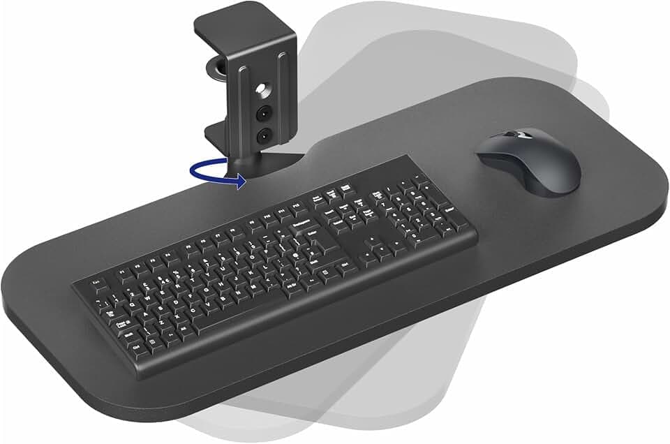 VIVO Clamp-on 58,4 x 25,4 cm drehbare Computertastatur und Mausablage, extra stabile Einzeltisch-Drehklemme, ergonomisches Tippen, schwarz, MOUNT-KB04CB