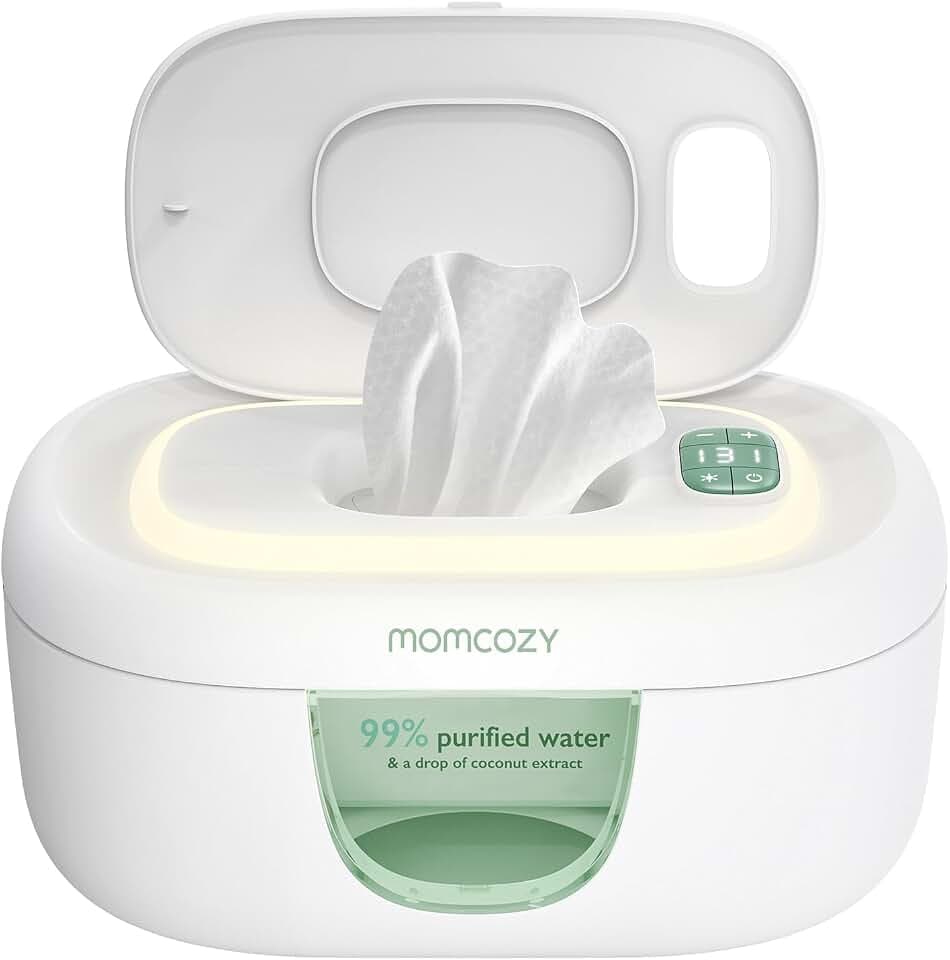Momcozy Feuchttuch Wärmer, Federdesign, Feuchttücher Box mit großem Fassungsvermögen, schnelles und gleichmäßiges Erwärmen, Temperaturregelung mit 4 Heizmodi, Feuchttuchwärmer mit Nachtlicht