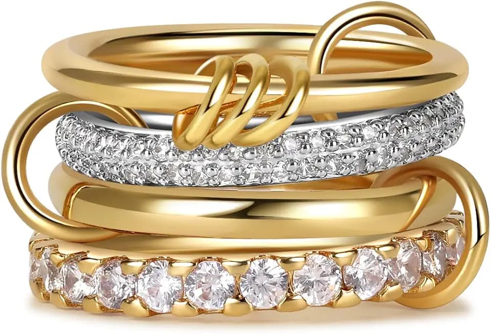 18K Gold-Plated Interlocked Ring for Women, Non Tarnish CZ Band