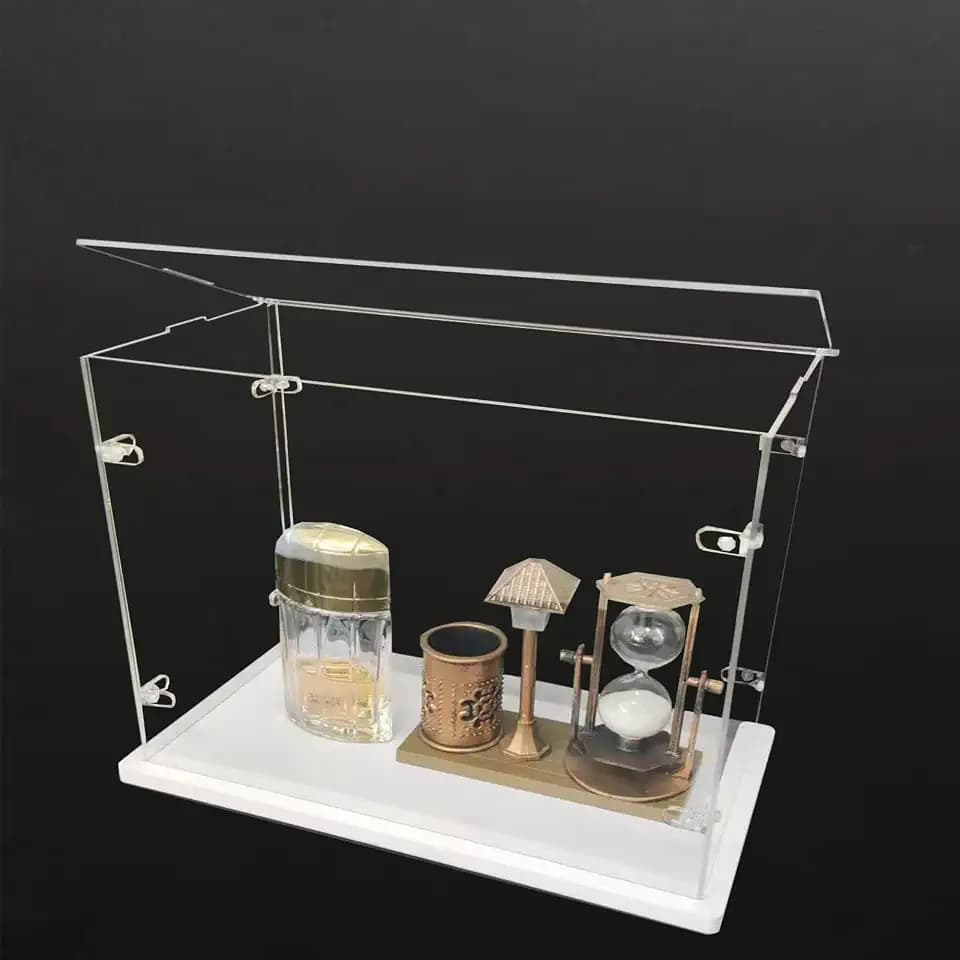 Top Openable, Clear Acryl Display Cabinet Assembly, Verdickte Basis, Robuste L-förmige Schnalle, Staubschutz Schrank für Action Puppe Spielzeug Collectibles (weiß, 30x15x25cm/12x6x10in)