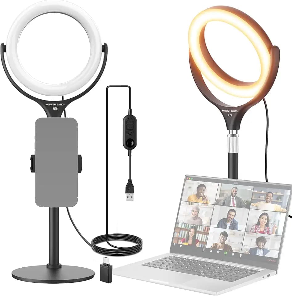 NEEWER Basics 7" Tisch Ringlicht mit Ständer/Handyhalterung kompatibel mit iPhone, 10W CRI95+ zweifarbiges LED Selfie Licht für TikTok Laptop Webcam Zoom Videokonferenzen Beleuchtung Make up, RL7B