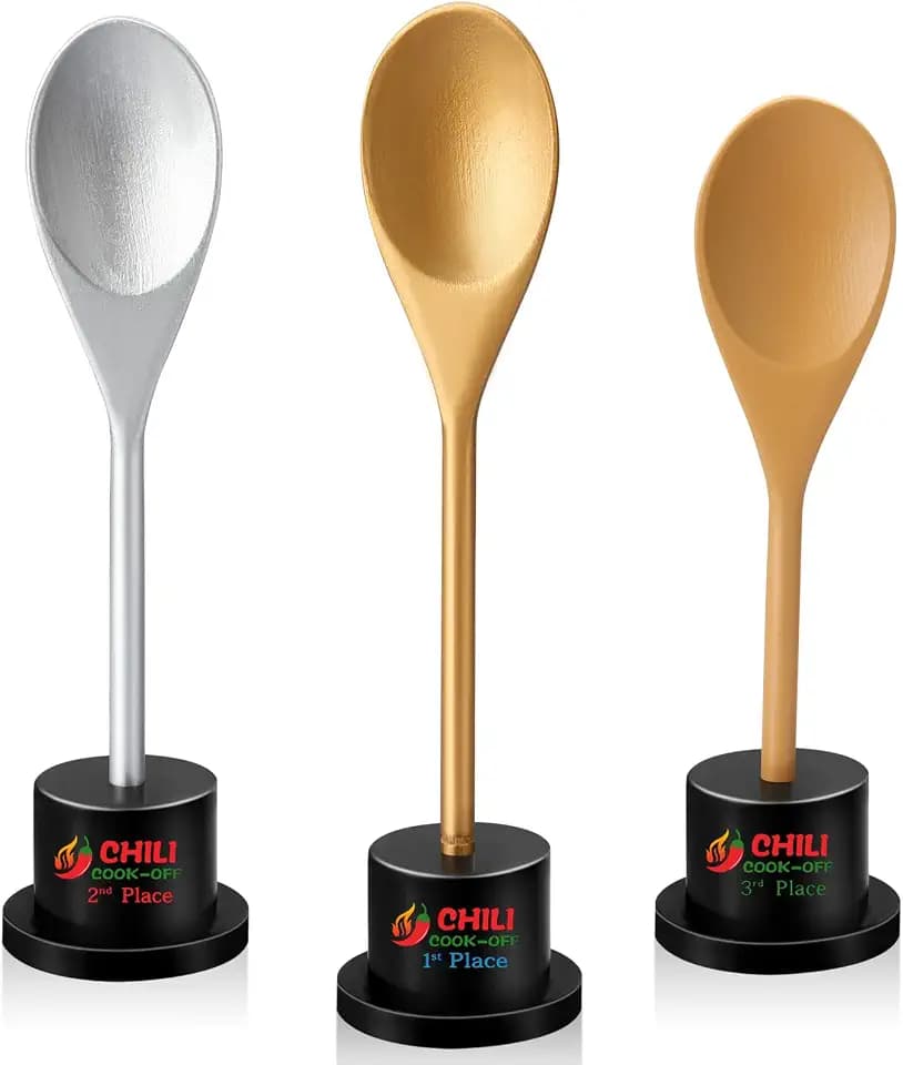 Misdary 3 Pcs Chili Cook Off Trophies Prizes 1st, 2nd, 3rd Spoon Award Trophies Set Chili Cook Off Spoons Wooden Spoon Trophy with Wooden Trophy Base for Cooking Baking Gifts (10.4'', 9.3'', 8.5'')