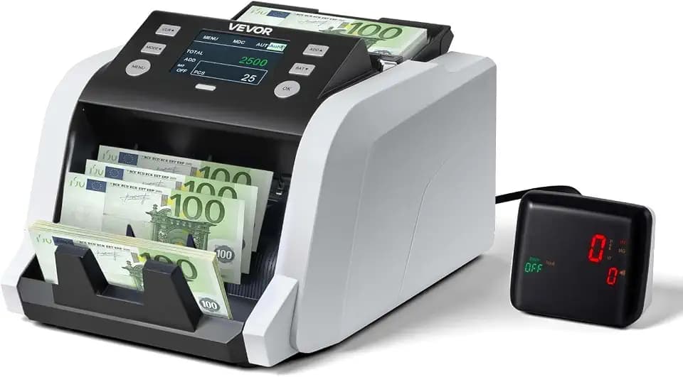 VEVOR Geldzählmaschine, 1200 Banknoten pro Minute, Banknotenzählmaschine mit Wertzählung, UV/MG/IR/DD/DBL/HLF/CHN-Fälschungserkennung, TFT-Display, für Gemischte Stückelungen von Dollar & Euro