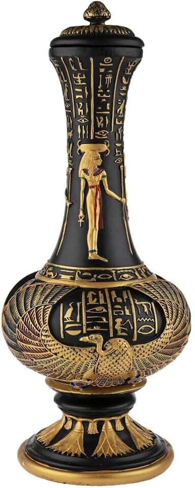 lachineuse - Ägyptische Vase Isis 33 cm - Dekorative Vase Schwarz & Gold - Innenraumdekoration Antikes Ägypten - Ägyptische Göttin Dekoration Hathor Hieroglyphen - Originelle Geschenkidee