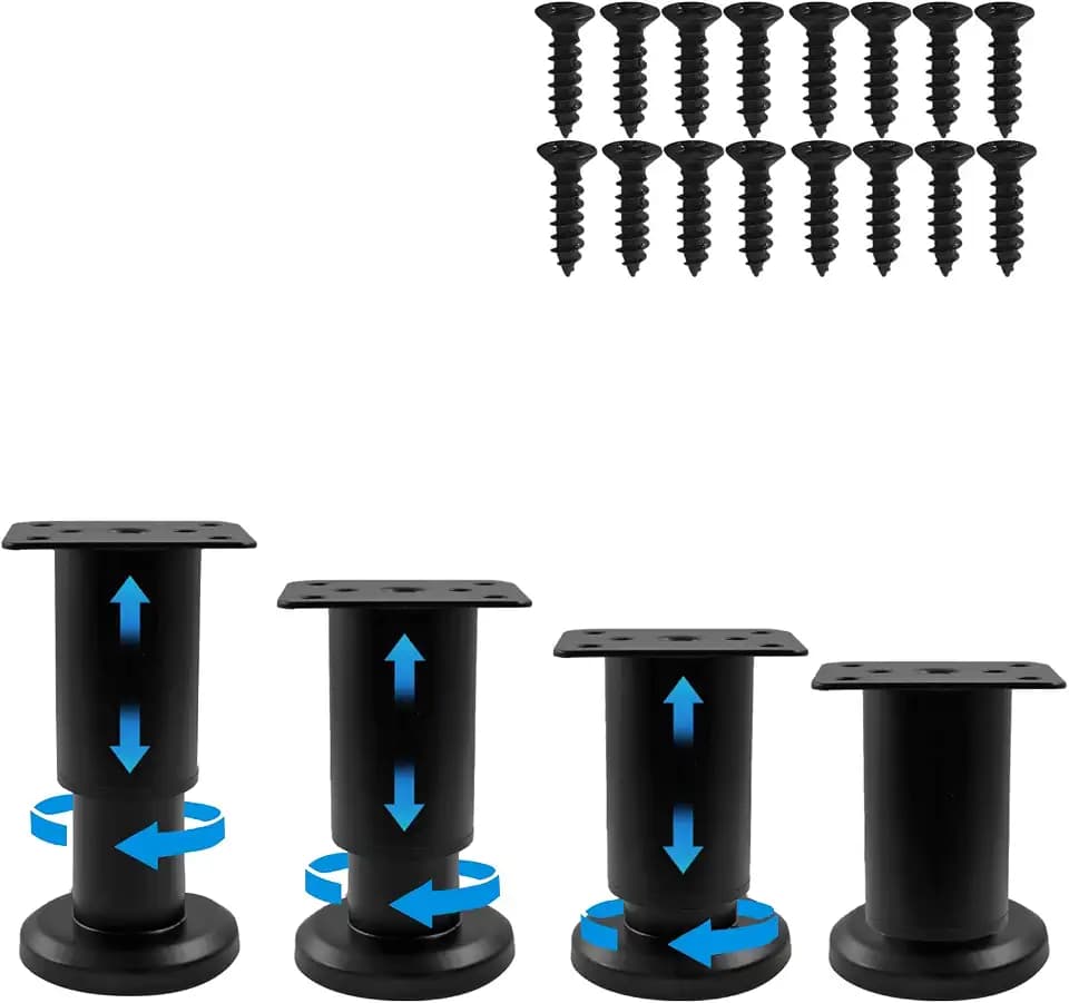 Zorfeter 4Pcs Black Adjustable Height Furniture Legs 3.15-4.72 Inch
