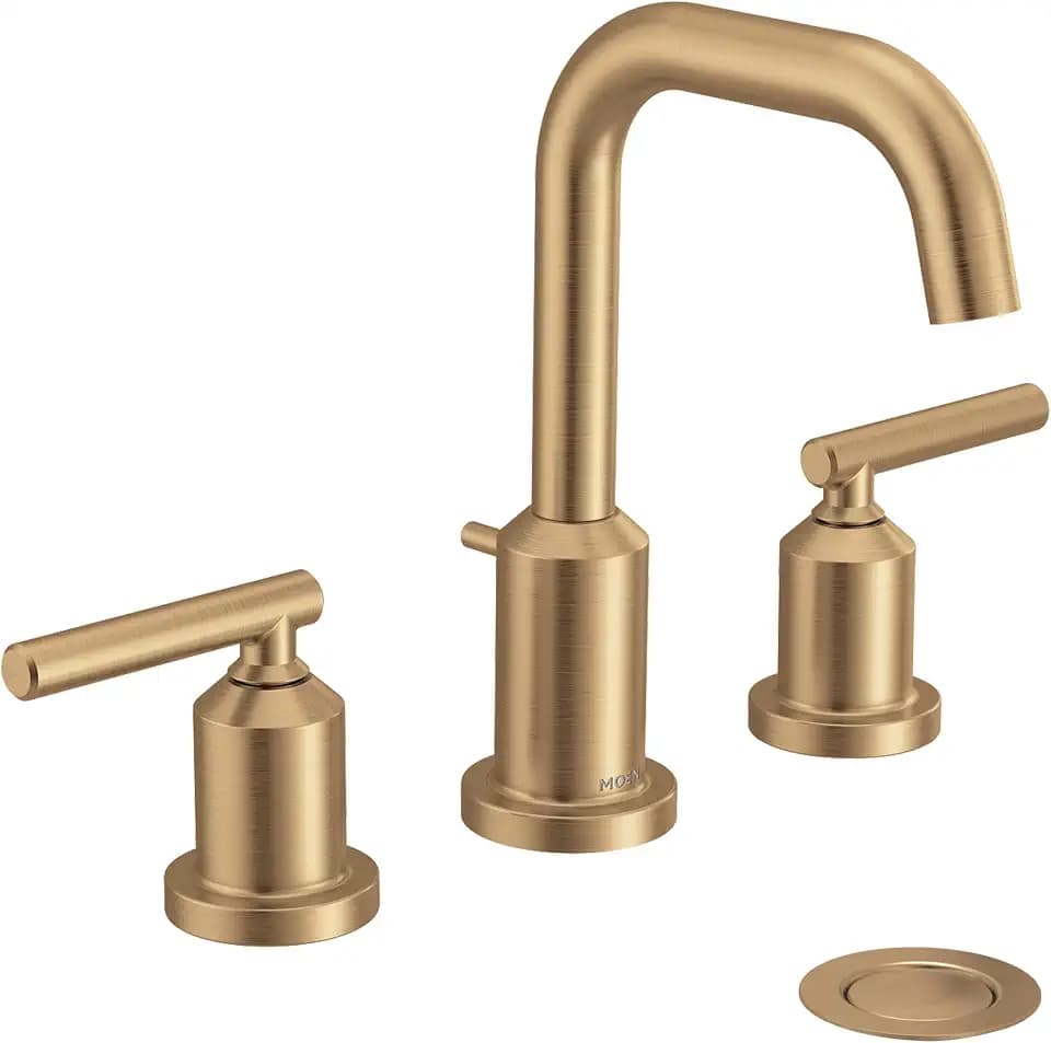 Moen Gibson Bronzed Gold Two-Handle High Arc Widespread Bathroom Sink Faucet for 3-Hole Setups with Valve Included, TV6142BZG