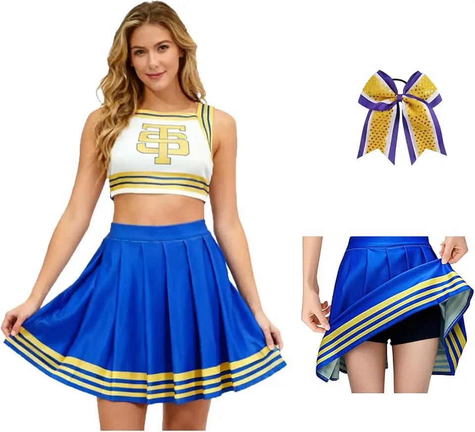 2 Piece Women Tay Tay Cheerleader Costume Cheer Crop Top Skirt Swift Halloween Party Tour Cheerleading Outfit
