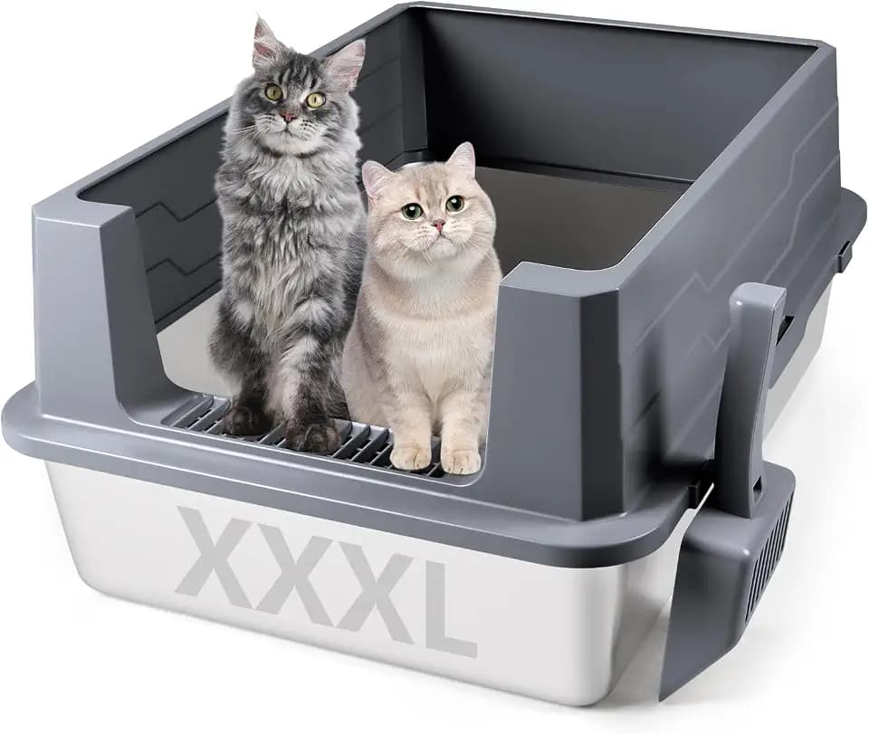 Katzentoilette Edelstahl, XXXL Katzenklo aus Metall mit hohem Rand und Schaufel, auslaufsicher, leicht zu reinigen, für große und mehrere Katzen (Dunkelgrau)