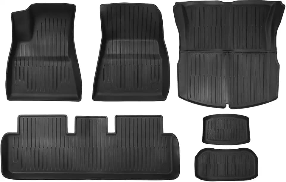 BIG RED Floor Mats for Tesla Model 3 5-Seat,Fit for 2023-2025, All Weather TPE Cargo Trunk Accessories, Set of 6 Mats (Not Fit 7-Seat)