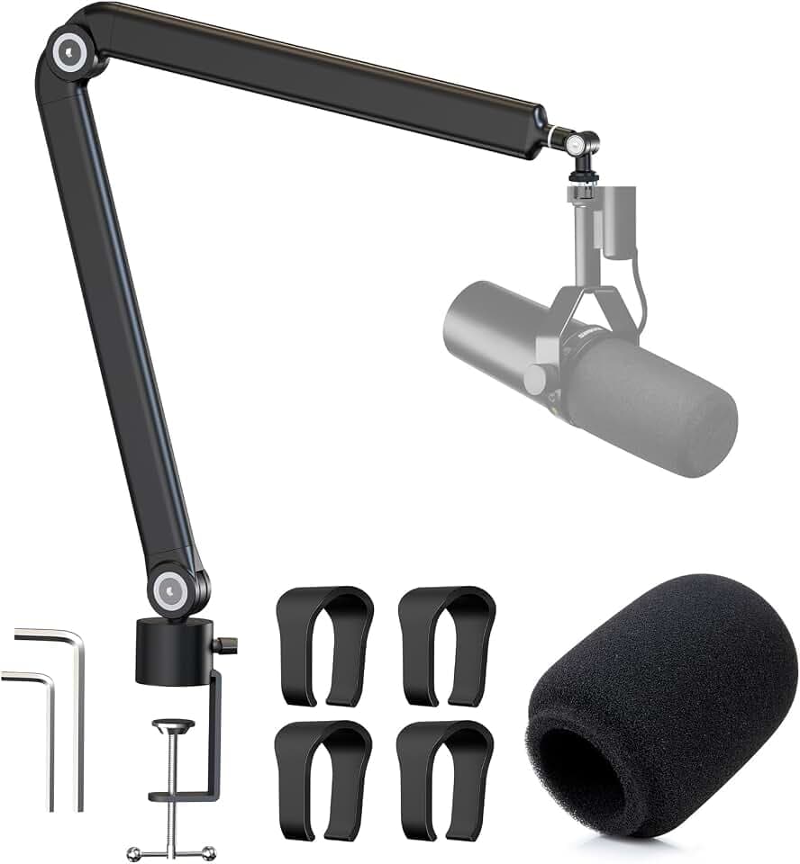 SM7dB Mikrofonarm mit Popschutz - Beschwerter Metall Schwenkarmständer kompatibel mit Shure SM7dB, Mikrofon Arm Ständer Desktop, Boom-Arm Tischhalterung mit 5 Einstellbaren Gelenken von YOUSHARES