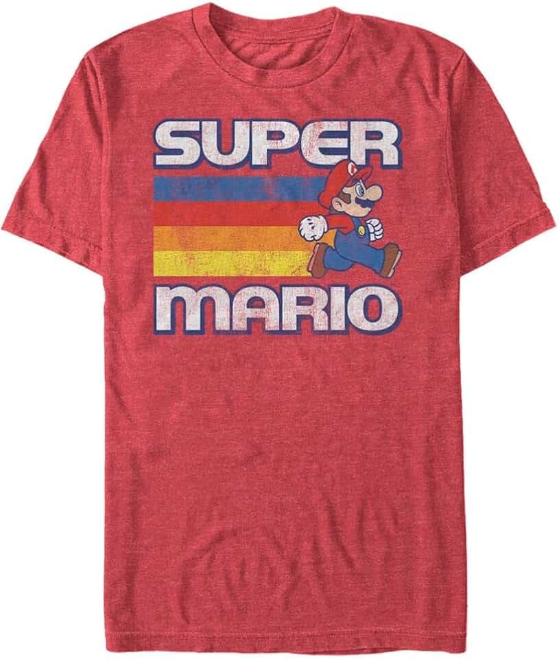 Nintendo Super Mario Running Retro Stripe Vintage Graphic Tee Men's