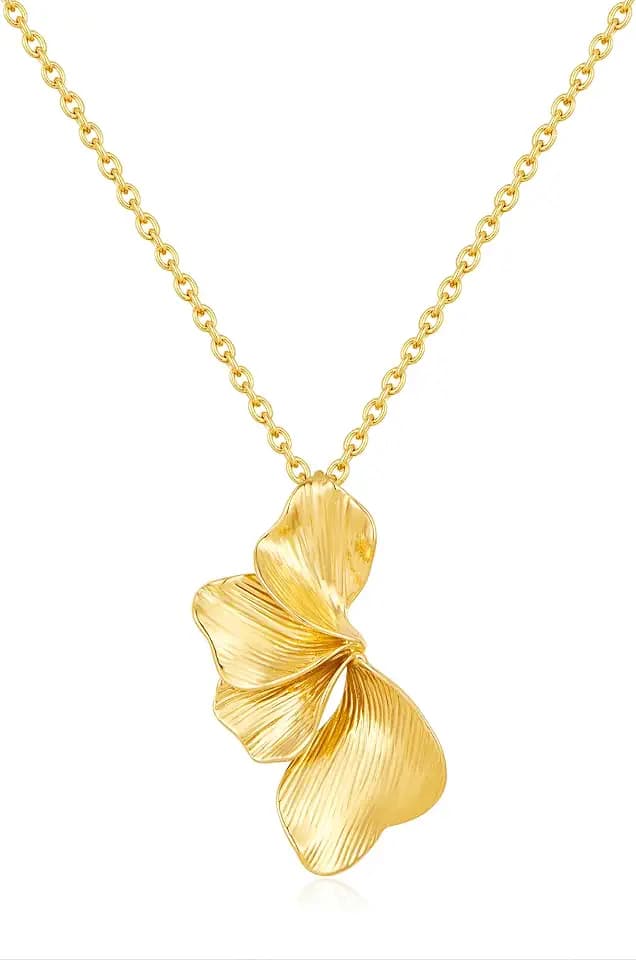 Gold Flower Necklace for Women 14K Gold-Plated Big Flower Pendant Chunky Charm Chain, Wedding/Party/Prom Jewelry