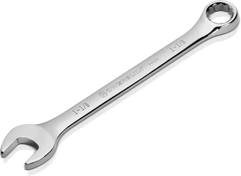 Powerbuilt SAE 1-1/8 Inch Combination Wrench, 12 Point Double Ended Box and Open End, 15 Degree Offset 644154
