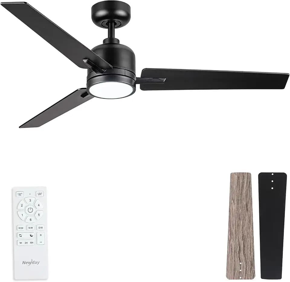 Newday 52 Inch Black 3-Blade Ceiling Fan with Light and Remote, Patios