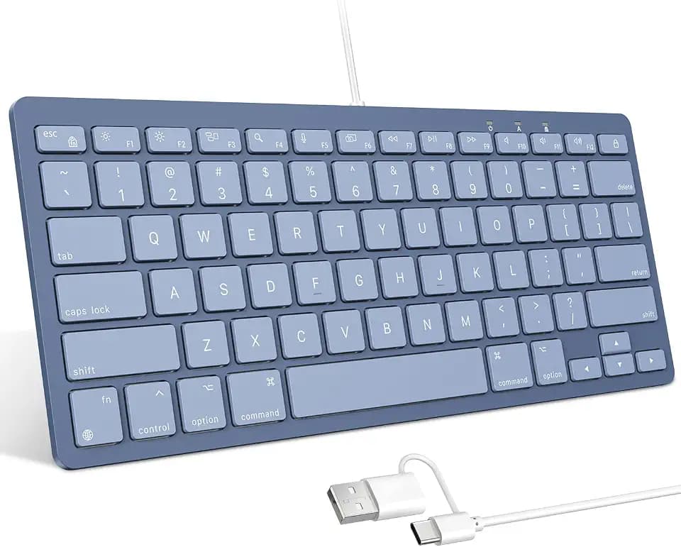 OMOTON Quiet Scissor Switch Wired Keyboard for Mac, USB-A/Type-C, Blue