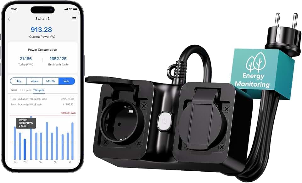 Meross WLAN Steckdose Outdoor mit Stromverbrauch IP44 für HomeKit