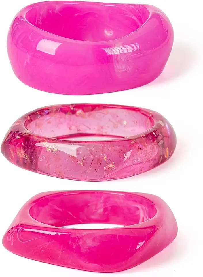 3PCS/Set Chunky Acrylic Resin Bangles Bracelets for Women, Irregular Geometric Designs, Fashion Thick Pink Statement Stackable Bangle Set, Cute Trendy Jewelry, Summer Boho Bracelet Jewelry Gifts