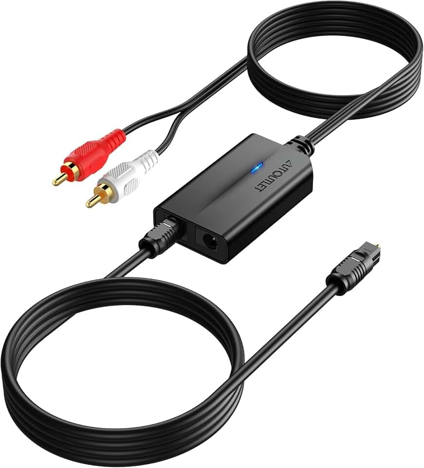 AUTOUTLET DA Wandler, 192kHz DAC Digital zu Analog Audio Konverter SPDIF Toslink zu RCA Audio mit Audio-Verstärker-Chip, 1,1M Männlich-RCA & 1M Optischem Kabel für HDTV DVD Blu-ray Sky Spielekonsole