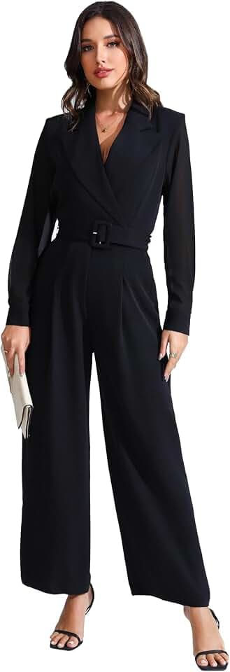 Love Welove Fashion Dressy Jumpsuits for Women Long Sleeve Formal Pantsuit